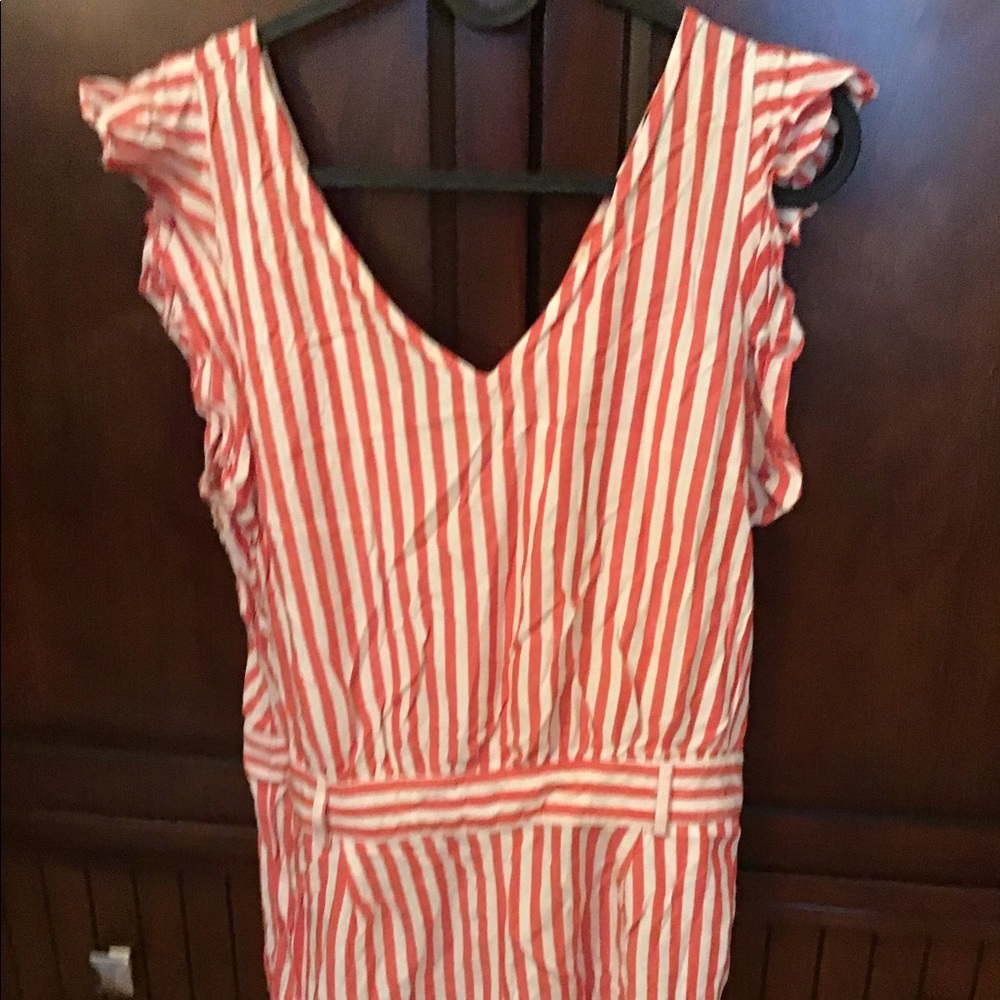 Red and white striped ruffle sleeve jumpsuit